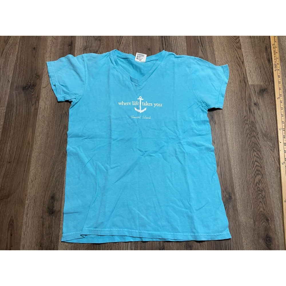 Lady Comfort Shirt, Women's Medium, Blue, "Where Life Takes you Sanibel Island"